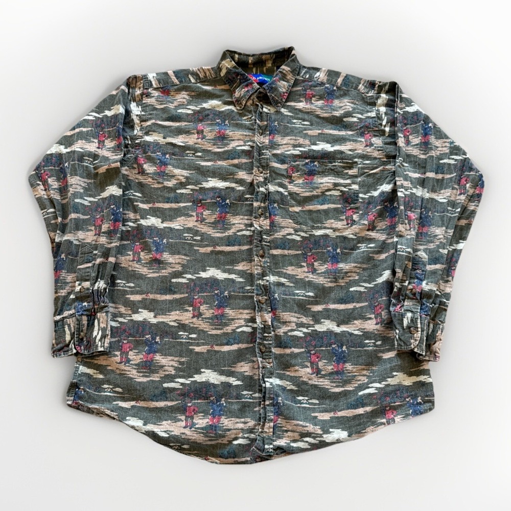 J.G. Brown Shirt Mens‎ L Golf AOP Button Down Casual 90s 80s Preppy